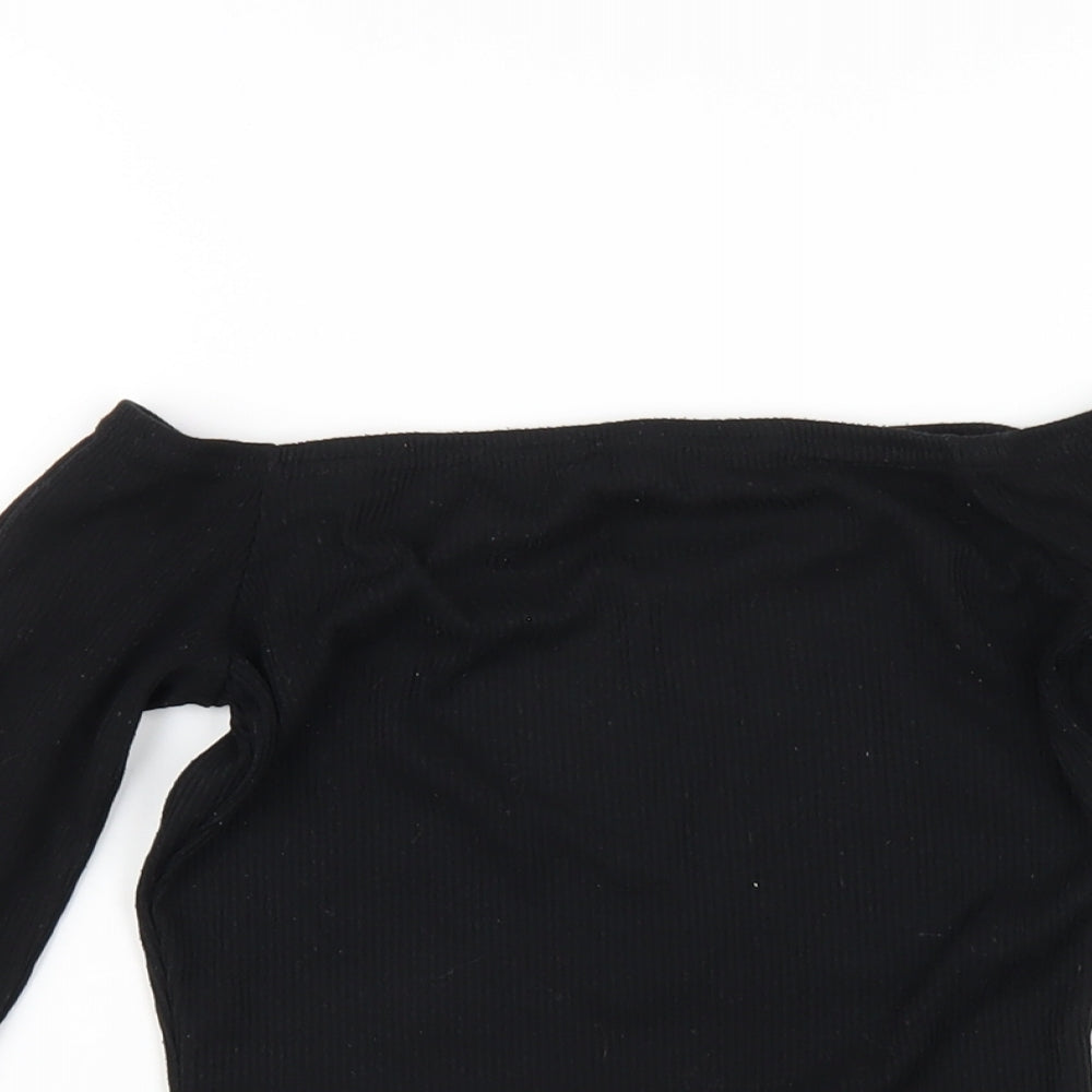 Boohoo Womens Black Polyester Bodysuit One-Piece Size 10 Button