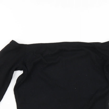 Boohoo Womens Black Polyester Bodysuit One-Piece Size 10 Button