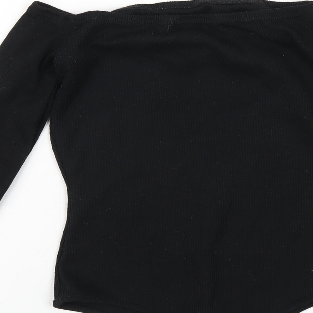 Boohoo Womens Black Polyester Bodysuit One-Piece Size 10 Button