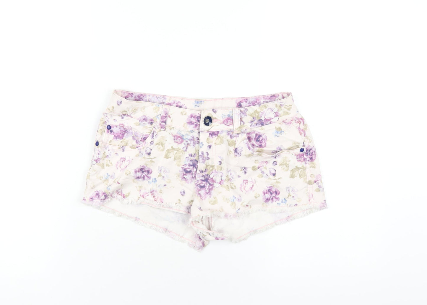 Denim & Co. Womens Pink Floral Cotton Cut-Off Shorts Size 10 Regular Zip
