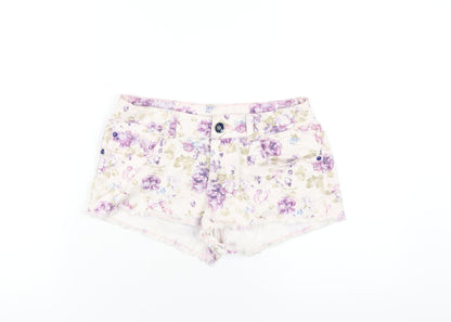 Denim & Co. Womens Pink Floral Cotton Cut-Off Shorts Size 10 Regular Zip
