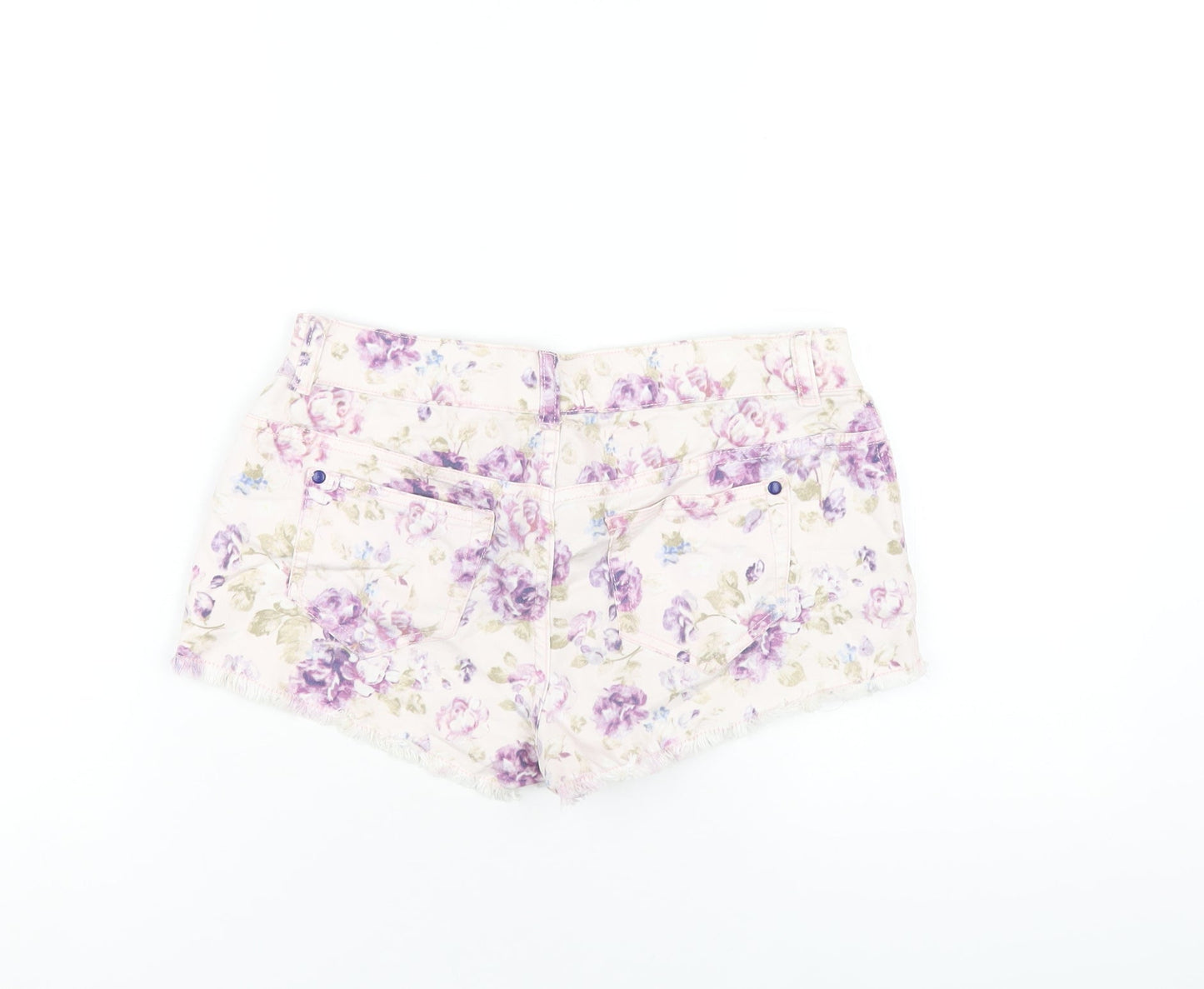 Denim & Co. Womens Pink Floral Cotton Cut-Off Shorts Size 10 Regular Zip