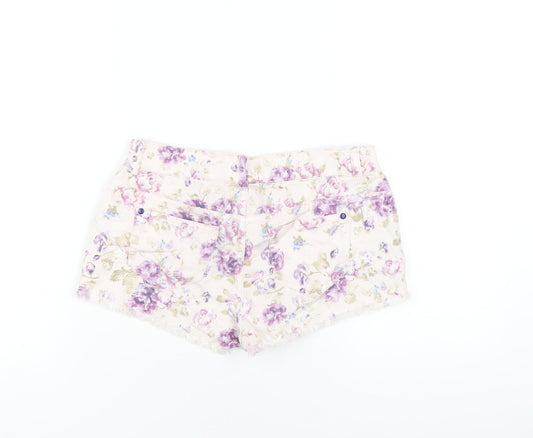 Denim & Co. Womens Pink Floral Cotton Cut-Off Shorts Size 10 Regular Zip
