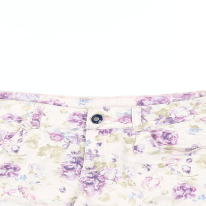 Denim & Co. Womens Pink Floral Cotton Cut-Off Shorts Size 10 Regular Zip