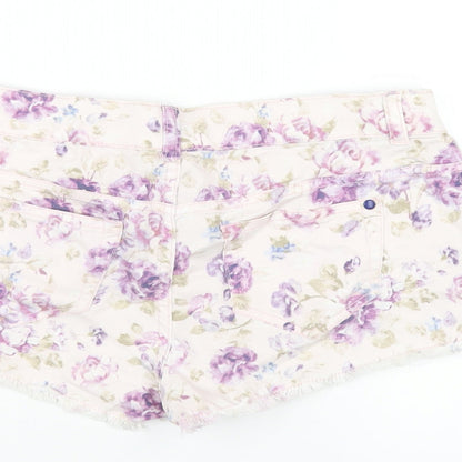 Denim & Co. Womens Pink Floral Cotton Cut-Off Shorts Size 10 Regular Zip