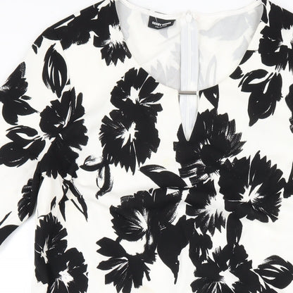 Gerry Weber Womens Black Floral Polyester A-Line Size 12 Round Neck Zip