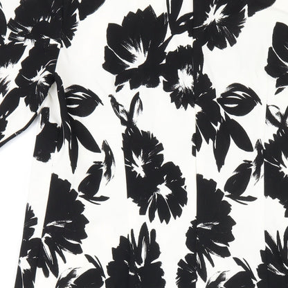 Gerry Weber Womens Black Floral Polyester A-Line Size 12 Round Neck Zip