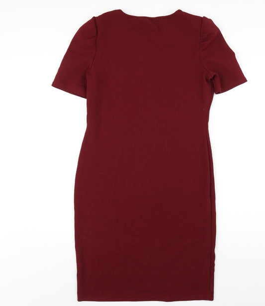 Dorothy Perkins Womens Red Polyester Bodycon Size 12 Round Neck Pullover