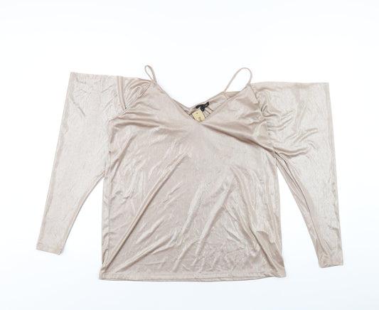 Womens UK Size 8 River Island Gold Basic T-Shirt
