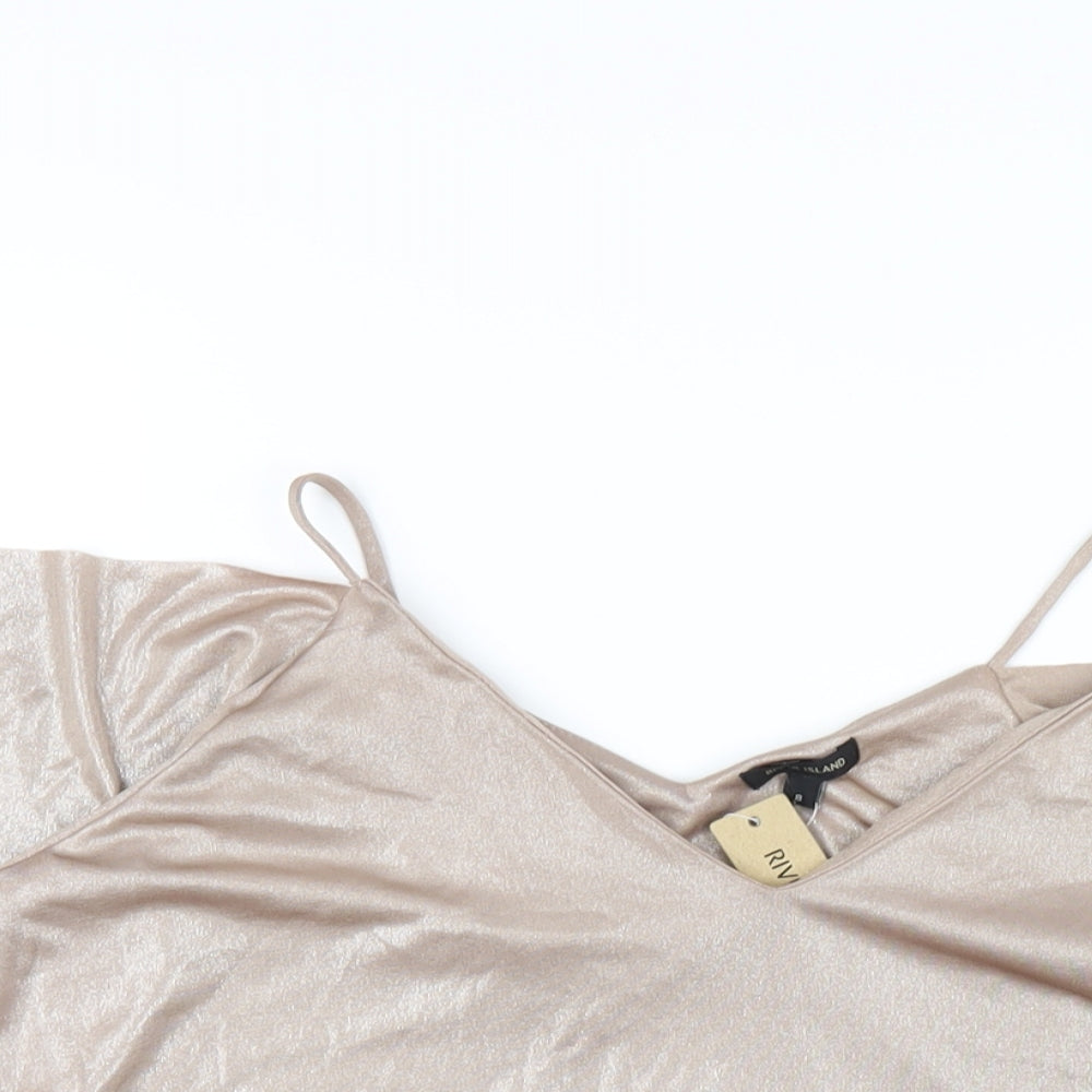 Womens UK Size 8 River Island Gold Basic T-Shirt