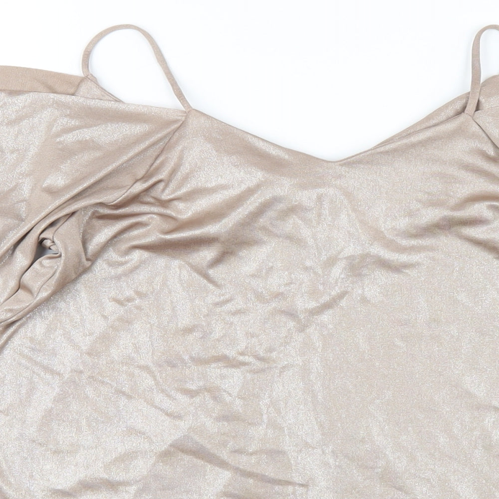 Womens UK Size 8 River Island Gold Basic T-Shirt