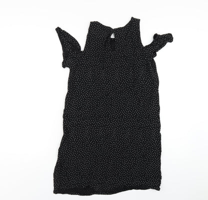 New Look Womens Black Viscose A-Line Size 10 Round Neck Button - Cold Shoulder