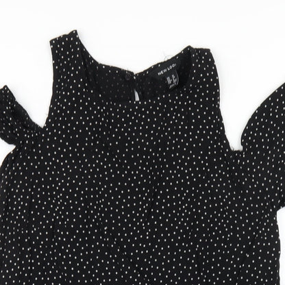 New Look Womens Black Viscose A-Line Size 10 Round Neck Button - Cold Shoulder