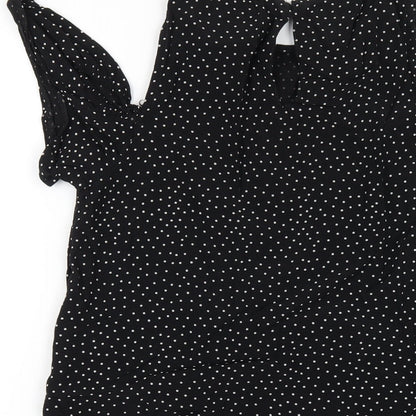 New Look Womens Black Viscose A-Line Size 10 Round Neck Button - Cold Shoulder