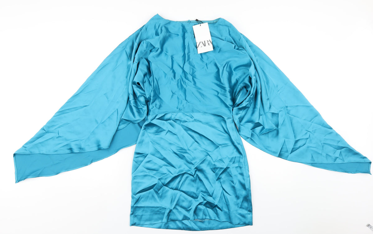 Zara Womens Blue Polyester Mini Size XS Off the Shoulder Zip