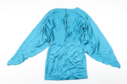 Zara Womens Blue Polyester Mini Size XS Off the Shoulder Zip