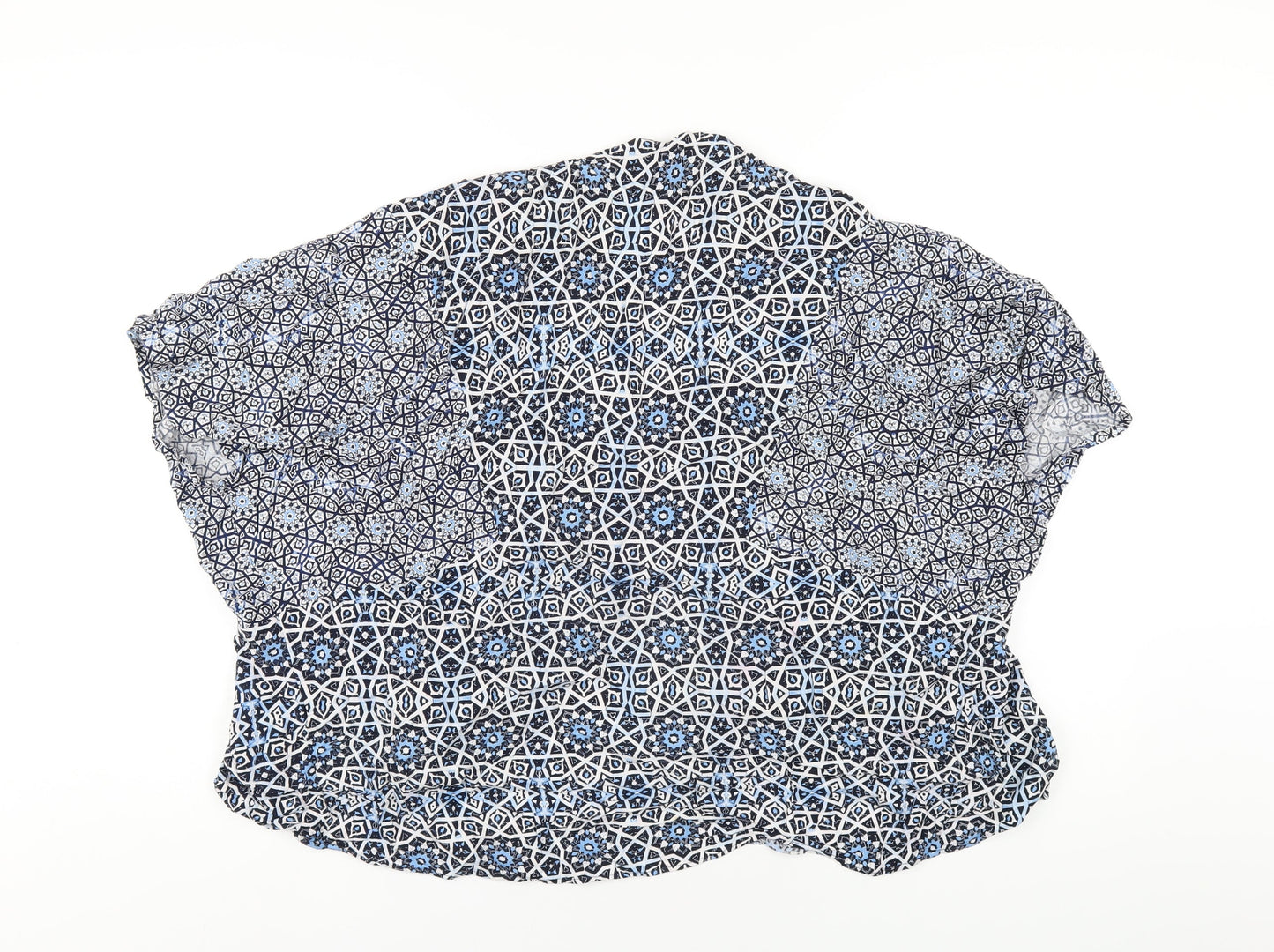 Marks and Spencer Womens Blue Geometric Viscose Kimono T-Shirt Size 14 V-Neck
