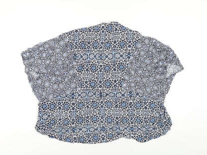 Marks and Spencer Womens Blue Geometric Viscose Kimono T-Shirt Size 14 V-Neck