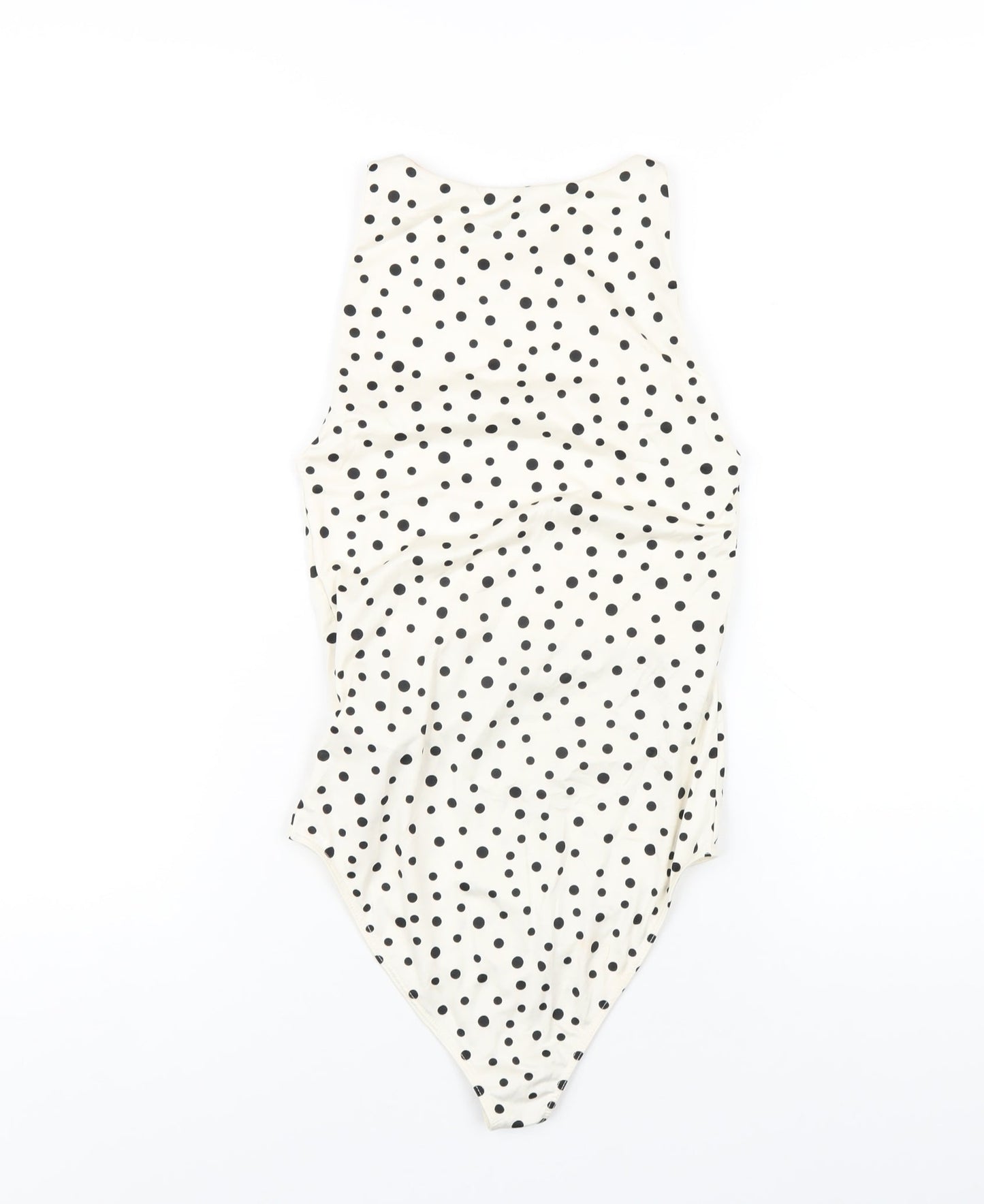 Stradivarius Womens Ivory Polka Dot Polyester Bodysuit One-Piece Size S Snap