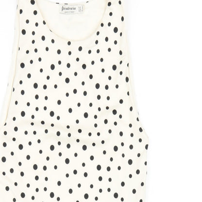 Stradivarius Womens Ivory Polka Dot Polyester Bodysuit One-Piece Size S Snap