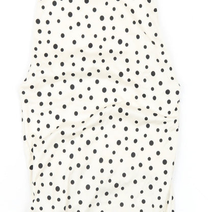 Stradivarius Womens Ivory Polka Dot Polyester Bodysuit One-Piece Size S Snap