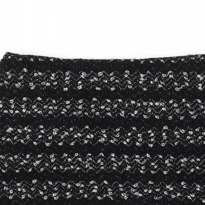 Oasis Womens Black Striped Polyester A-Line Skirt Size S Zip