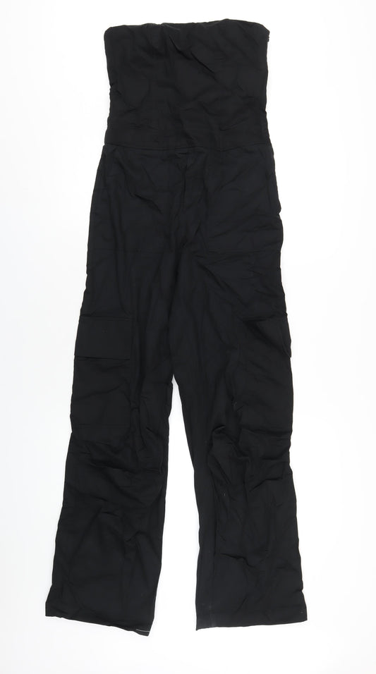Zara Womens Black Cotton Jumpsuit One-Piece Size XS L32 in Zip