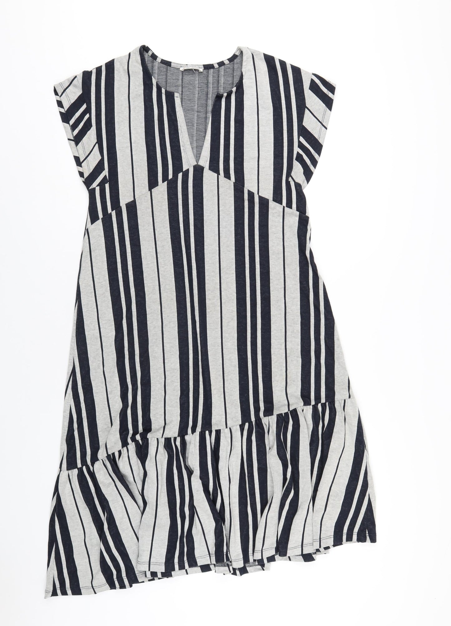 Zara Womens Grey Striped Polyester A-Line Size M V-Neck Pullover