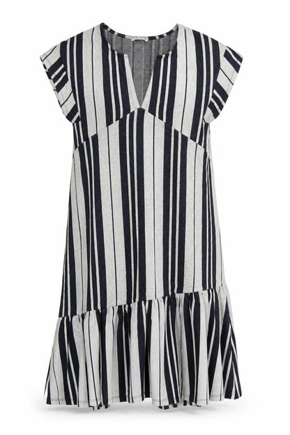 Zara Womens Grey Striped Polyester A-Line Size M V-Neck Pullover
