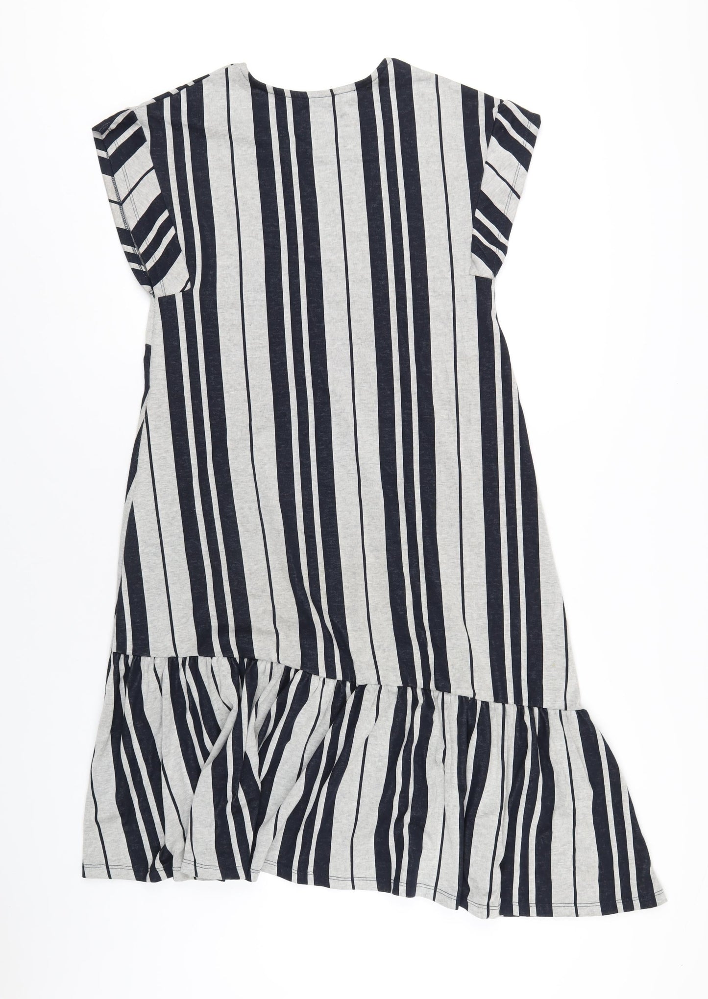 Zara Womens Grey Striped Polyester A-Line Size M V-Neck Pullover