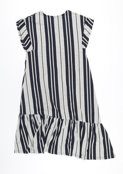 Zara Womens Grey Striped Polyester A-Line Size M V-Neck Pullover