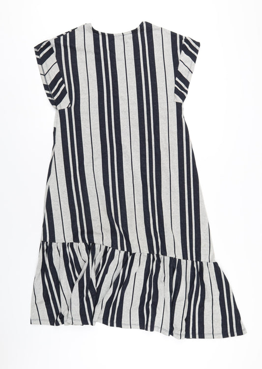 Zara Womens Grey Striped Polyester A-Line Size M V-Neck Pullover