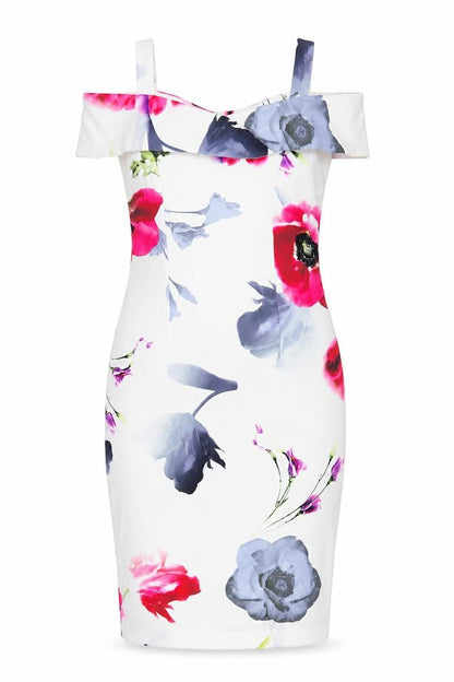 Roman Womens Multicoloured Floral Polyester Bodycon Size 10 Square Neck Zip