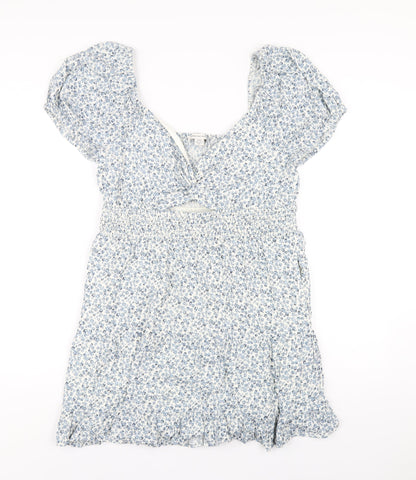 American Eagle Outfitters Womens Blue Floral Cotton A-Line Size L V-Neck Pullover