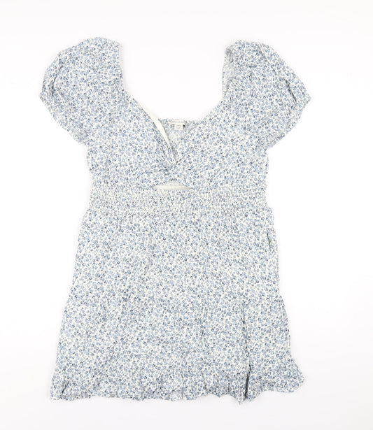 American Eagle Outfitters Womens Blue Floral Cotton A-Line Size L V-Neck Pullover