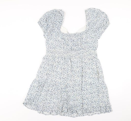 American Eagle Outfitters Womens Blue Floral Cotton A-Line Size L V-Neck Pullover