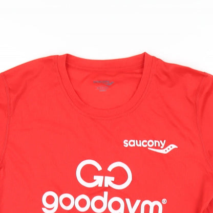 Saucony Womens Red Polyester Basic T-Shirt Size L Round Neck Pullover