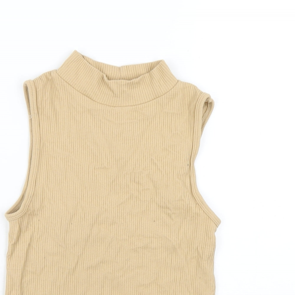 Womens UK Size S Stradivarius Beige Cropped T-Shirt