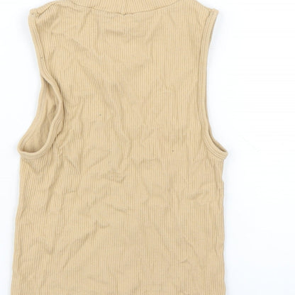 Womens UK Size S Stradivarius Beige Cropped T-Shirt