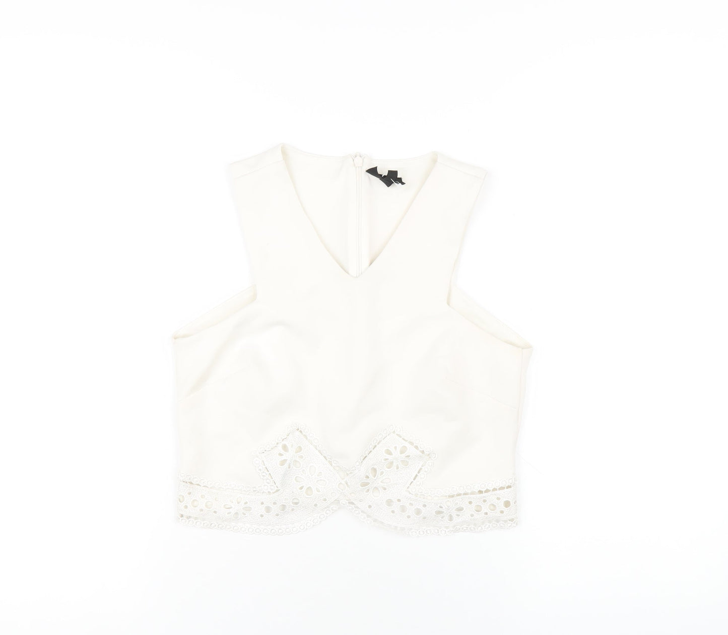 Womens UK Size 10 Topshop White Cropped T-Shirt