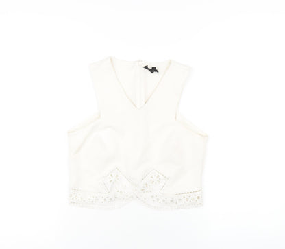 Womens UK Size 10 Topshop White Cropped T-Shirt