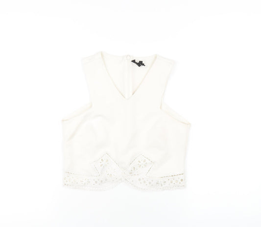 Womens UK Size 10 Topshop White Cropped T-Shirt