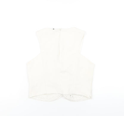 Womens UK Size 10 Topshop White Cropped T-Shirt