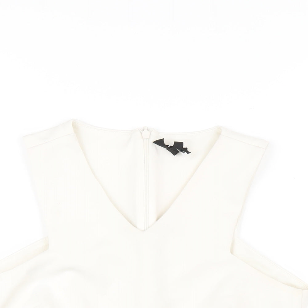 Womens UK Size 10 Topshop White Cropped T-Shirt
