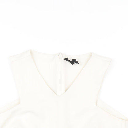 Womens UK Size 10 Topshop White Cropped T-Shirt