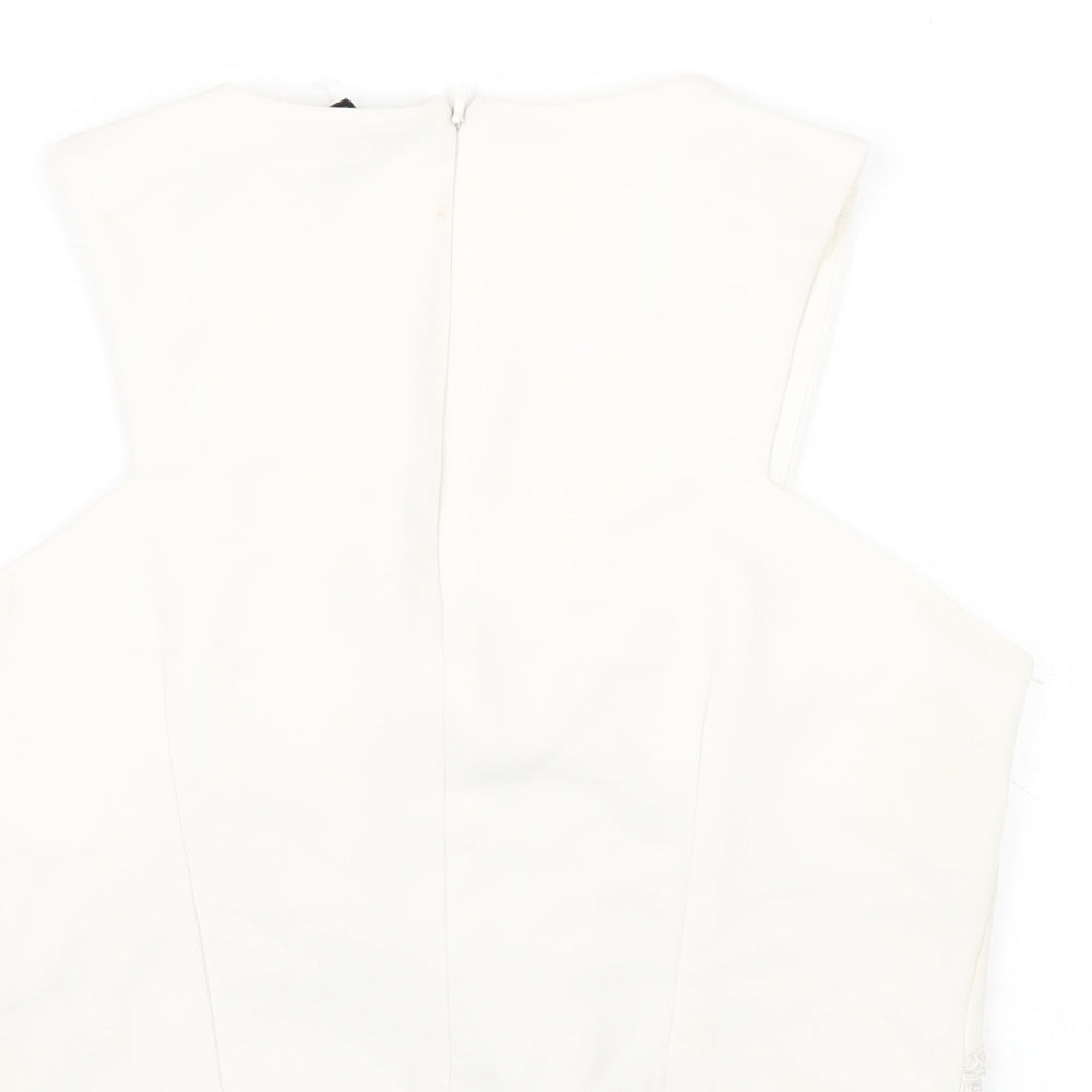 Womens UK Size 10 Topshop White Cropped T-Shirt