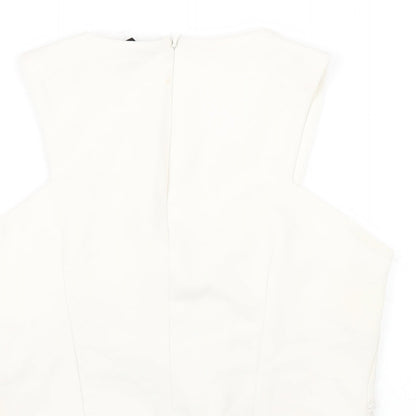 Womens UK Size 10 Topshop White Cropped T-Shirt