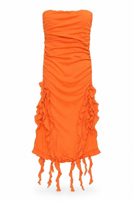 Bershka Womens Orange Polyester Bodycon Size M Square Neck Zip