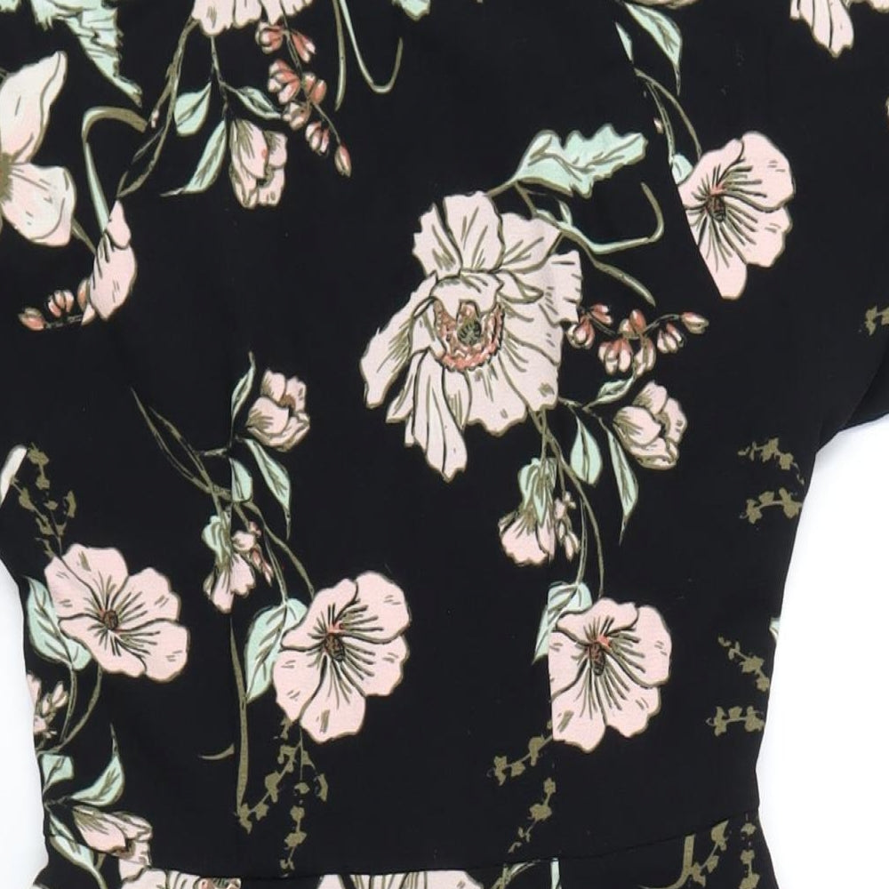 Oasis Womens Black Floral Polyester Bodycon Size 8 Round Neck Zip