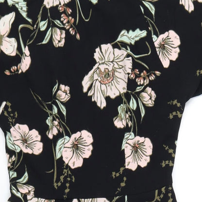 Oasis Womens Black Floral Polyester Bodycon Size 8 Round Neck Zip